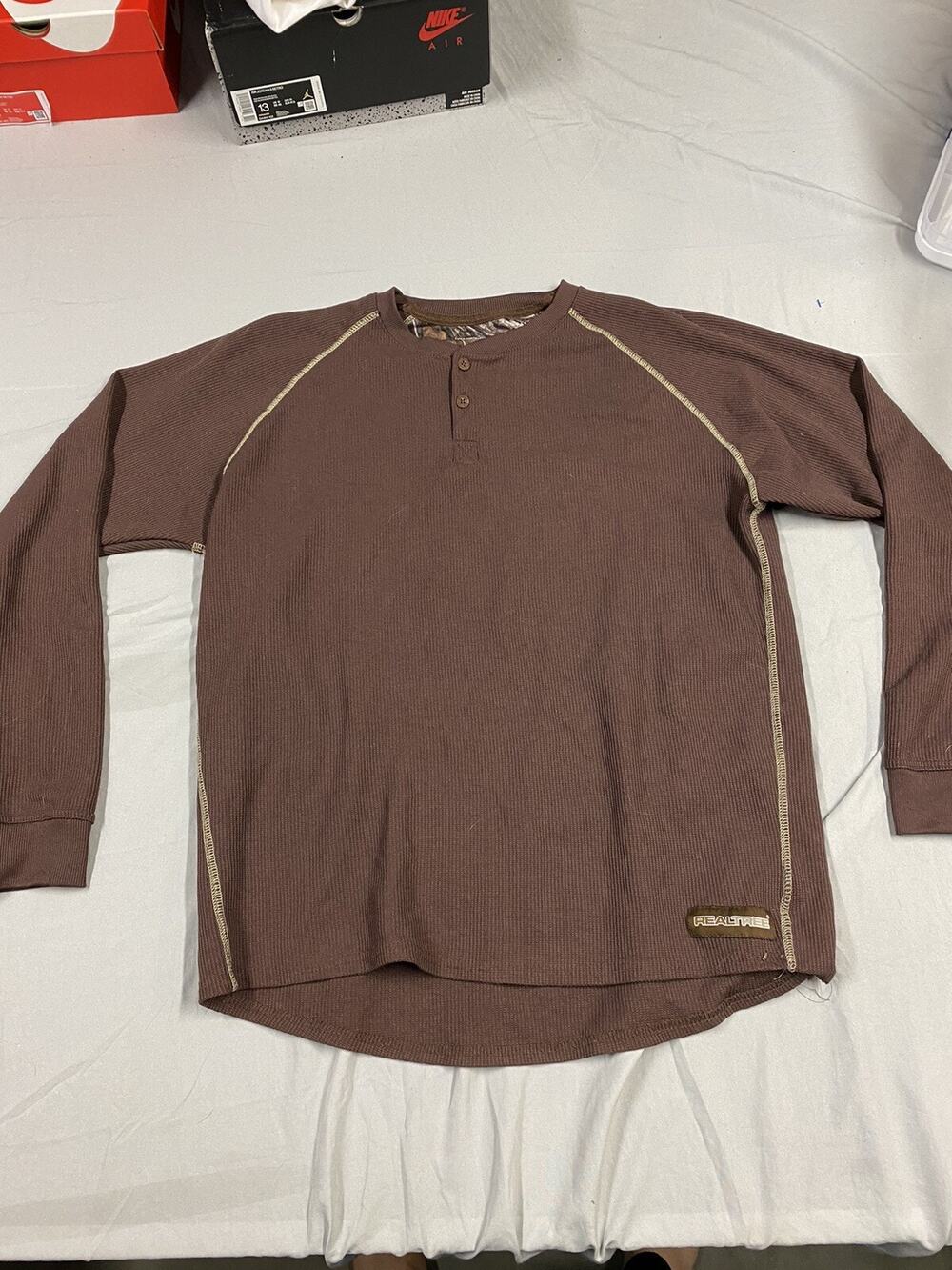 Realtree T Shirt Mens Large Long Sleeve Hunting Brown Undershirt Warm Layer
